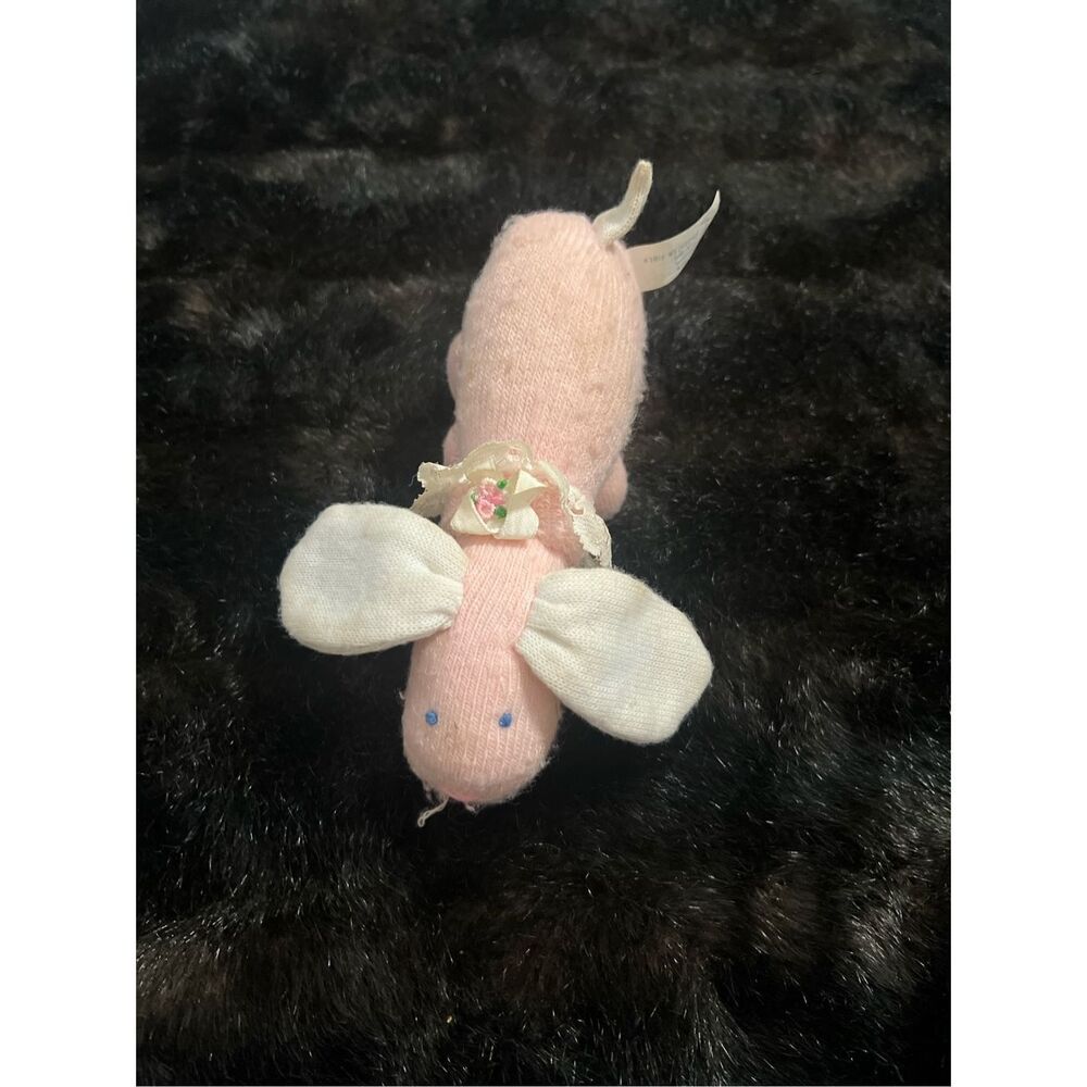 Vintage Eden Pig/ Bunny Rabbit ? Stuffed Plush Rattle Baby Pastel Korea